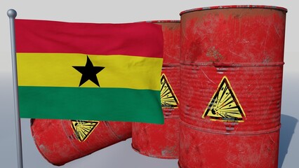 Coal on top of the flag of Ghana (3D render)