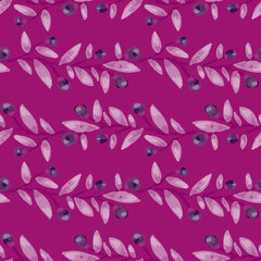 Fototapeta na wymiar Seamless pattern with berry branches. Hand drawn wild berries floral wallpaper.