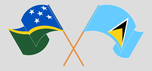 Crossed and waving flags of Solomon Islands and Saint Lucia