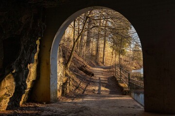 Gates of the Dunbar Cave State Park under the sunlight in Clarksville, Tennessee