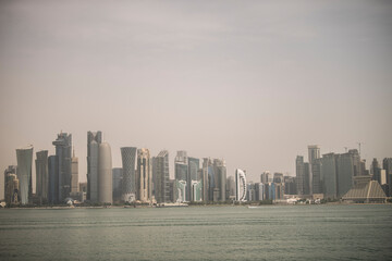 Obraz premium Doha, Qatar- December 23,2020 : View of Skyline, Doha's Financial District (West Bay).