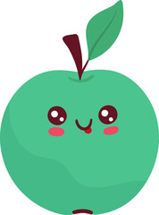 Fresh apple, bright funny kawaii, in cartoon style, wholesome food, vitamin, design flat vector illustration, isolated on white.