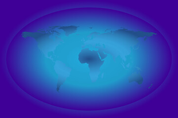 Map of the world and all continents in an elliptical frame