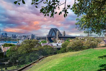 Poster Sydney Harbour viewed from Observatory Park and overlooking Sydney Rocks area and North Sydney with colourful skies NSW Australia © Elias Bitar