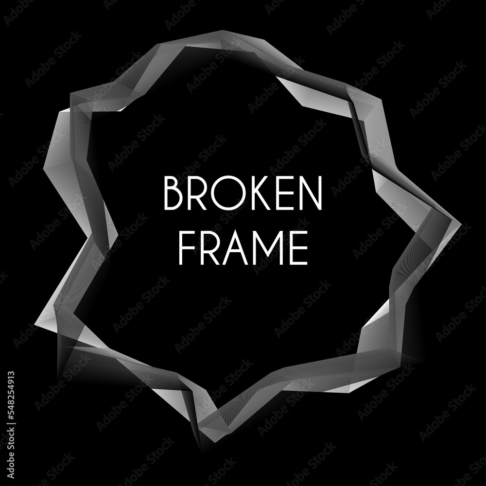 Poster Abstract broken frame by thin gray lines on a black. Vector graphics