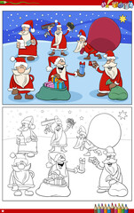 cartoon Santa Claus Christmas characters group coloring page