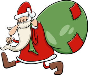 cartoon Santa Claus with sack of Christmas presents