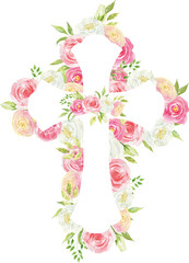 Watercolor floral Easter cross