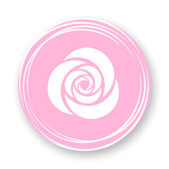 Rose flat icon. Stylized white flower on pink background. Best for mobile apps, social media, highlights and web design.