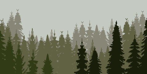 silhouette forest, park pine, spruce design vector isolated