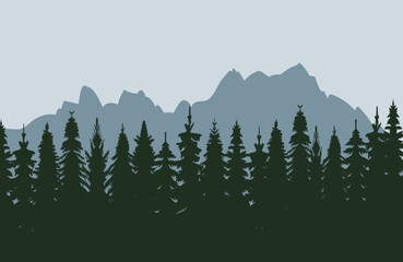 silhouette forest and mountains design vector isolated