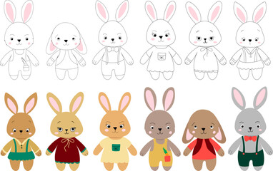 set of rabbits in flat style, isolated vector