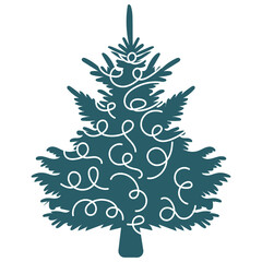 christmas tree decorated in flat style, isolated