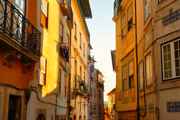 Fototapeta na wymiar Porto old street sunset Portugal