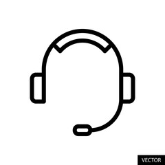 Headphone with mic, Customer care support concept vector icon in line style design for website, app, UI, isolated on white background. Editable stroke. Vector illustration.