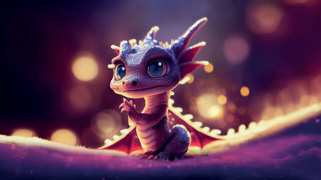 cute baby fire dragon in a winter forest on a winter day. christmas vector dragon.