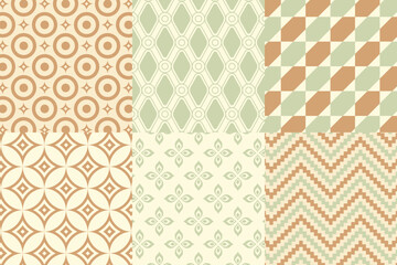 Set of seamless pattern in retro style. Abstract texture decorative 50`s, 60's, 70's style. Can be used for fabric, wallpaper, textile, wall decoration. Vector illustration