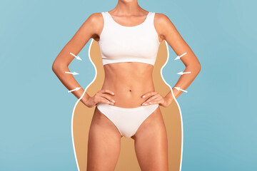 Slim Female With Perfect Body In White Underwear And Silhouette Outlines