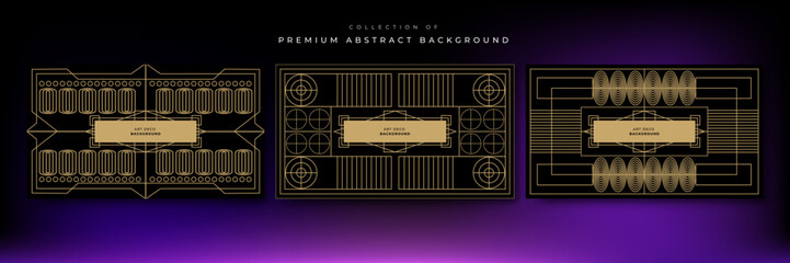 Gold art deco panels on dark black background. Vintage antique palette art deco wallpaper pattern vector