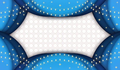 Stage　curtain＆stars　上下の青のカーテンとドロップオーナメントのステージ　白いダイヤのパターン