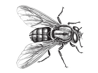 Fly hand drawn sketch From insects collection Vector illustration.