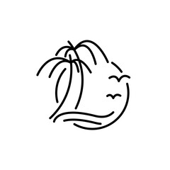 Vector illustration monoline Two palm trees on a tropical island
