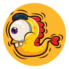 Cute little cartoon character of a yellow snake monster.