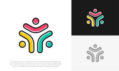 abstract people and human family logo design vector