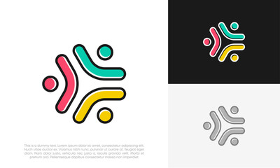 abstract people and human family logo design vector