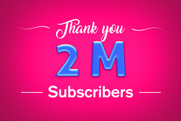 2 Million subscribers celebration greeting banner with Blue glosse Design