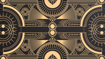 Gradient art deco background with black and golden line. Flat gold line pattern design art deco background