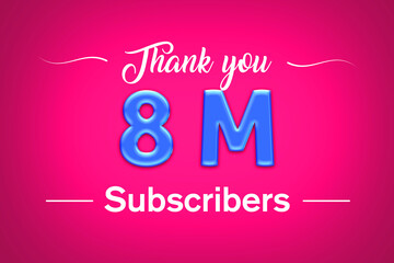 8 Million  subscribers celebration greeting banner with Blue glosse Design