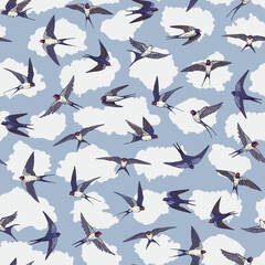 Swallow bird vector seamless pattern.