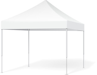 Mockup Promotional Advertising Outdoor Event Trade Show Pop-Up Tent Mobile Marquee. Illustration Isolated On White Background. Mock Up Template Ready For Your Design. Vector EPS10