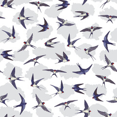 Swallow bird vector seamless pattern.