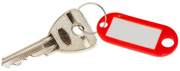 Clé avec porte étiquette, fond blanc 