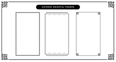 Set of Chinese oriental frame or border design. Elegant template layout elements for greeting card or background. Label pattern graphic vector illustration © abcvector