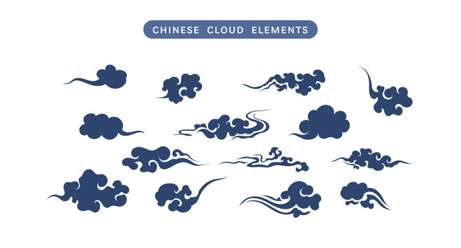 Set of Chinese clouds vector. Ornament oriental elements for asian chinese new year card or mid autumn. Vintage sky art decorative illustration