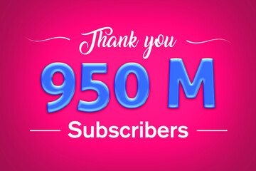 950 Million  subscribers celebration greeting banner with Blue glosse Design