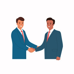 Obraz premium Men shake hands. Male handshake of business partners. Vector cartoon flat style illustration