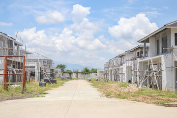 construction residential new house with prefabrication system in progress at building site