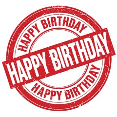 HAPPY BIRTHDAY text written on red round stamp sign