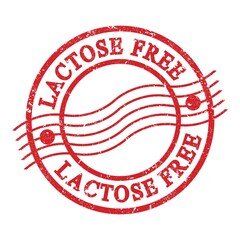 LACTOSE FREE, text written on red postal stamp.