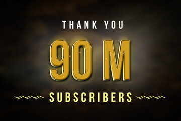 90 Million  subscribers celebration greeting banner with Golden Design