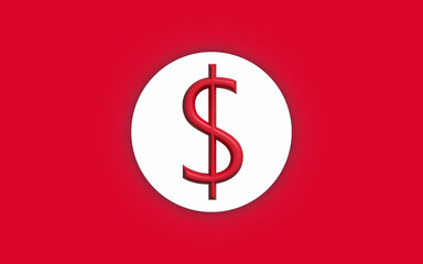 3D Realistic Dollar currency symbol on white coin, money sign flat style isolated on red background
