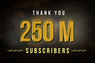 250 Million  subscribers celebration greeting banner with Golden Design