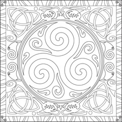 Page Coloriage pour Adultes Livre Design Motif Triskel Noeud Celtique Mandala Vecteur Illustration Blanc et Noir