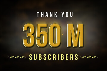 350 Million  subscribers celebration greeting banner with Golden Design