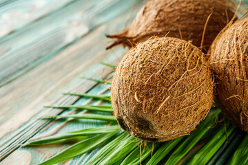 fresh natural coconut on rustik wooden background