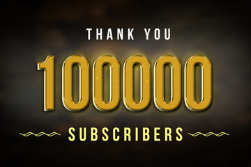 100000 subscribers celebration greeting banner with Golden Design